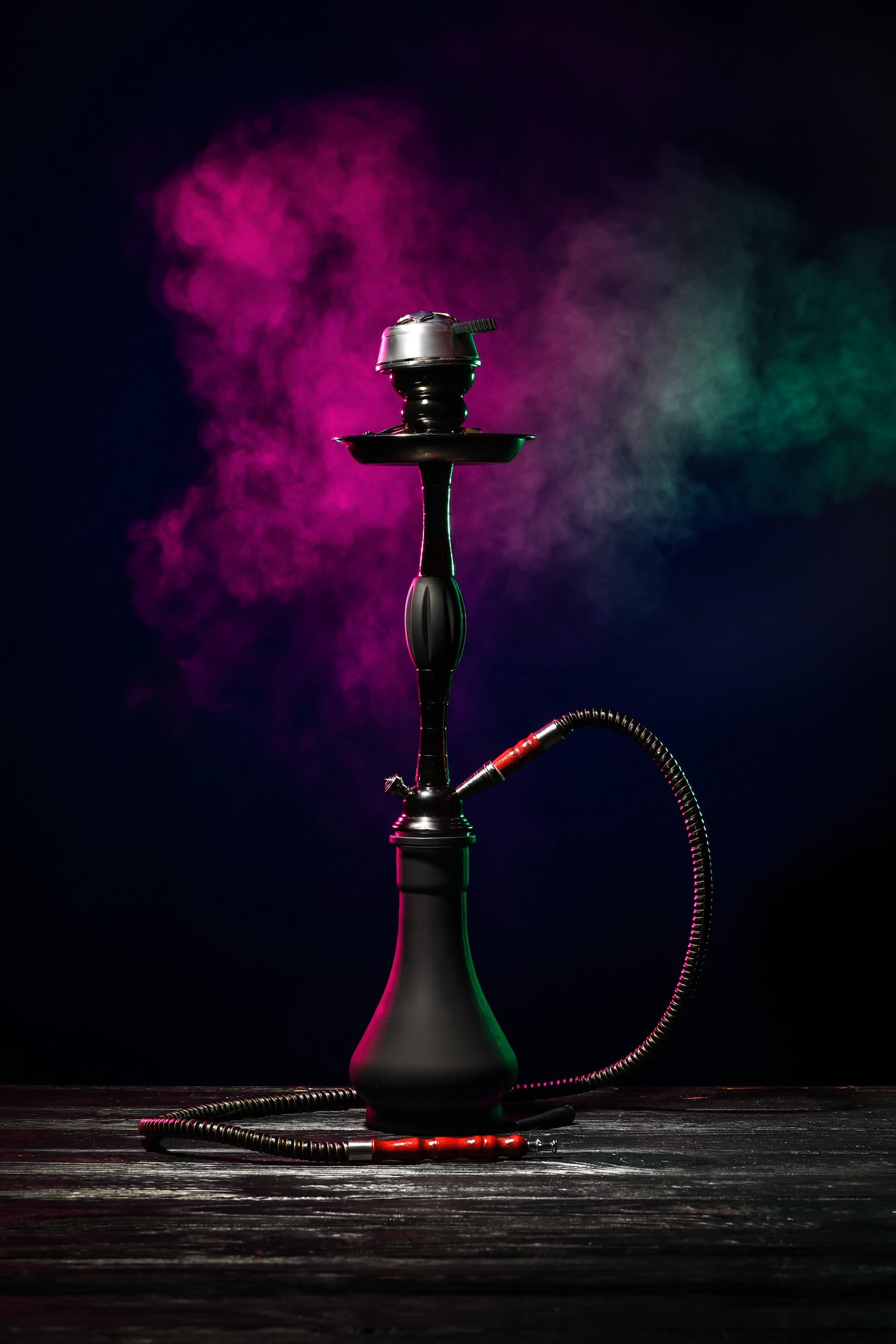 Hookah on Table against Dark Background